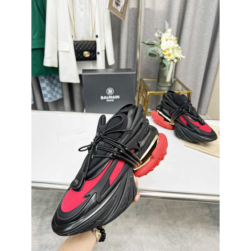 Balmain Unicorn Low Top Trainers Neoprene And Leather Red Black