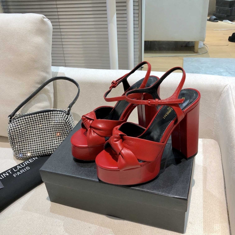 Saint Laurent Red Bianca Suede Platform Sandals