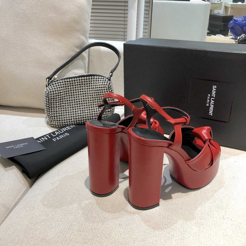 Saint Laurent Red Bianca Suede Platform Sandals