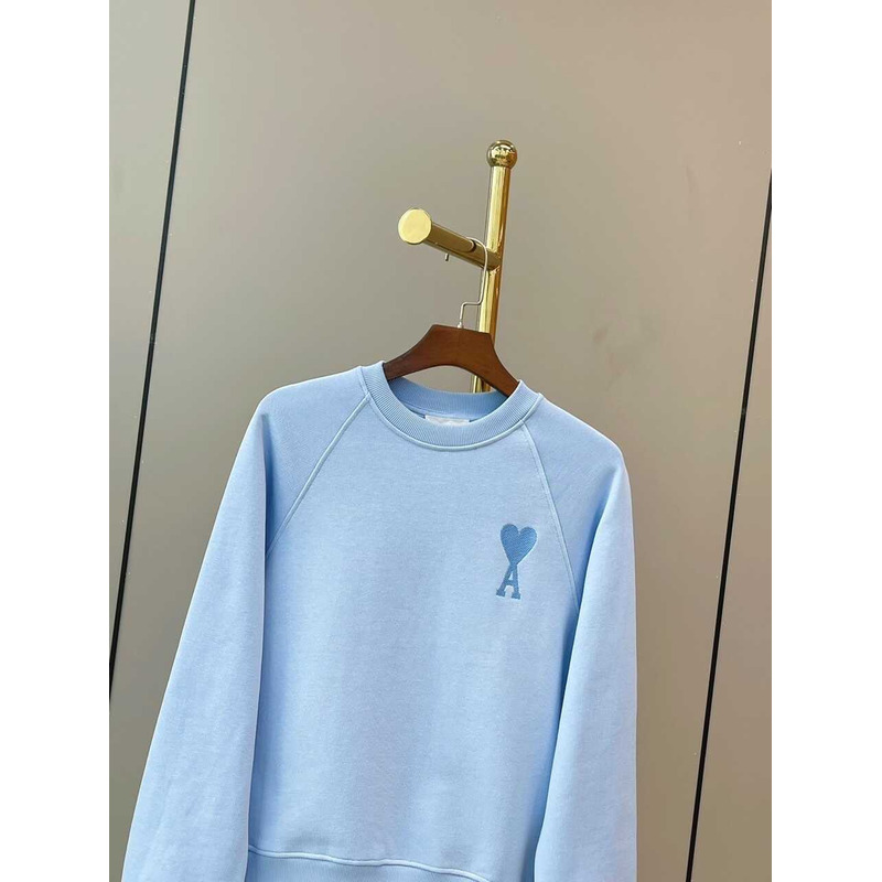 Amiri Sky Blue Ami Paris De Coeur Tonal Boxy Fit Crewneck