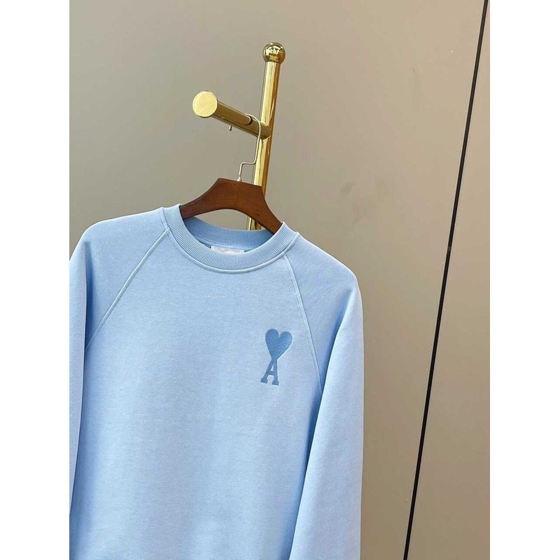 Amiri Sky Blue Ami Paris De Coeur Tonal Boxy Fit Crewneck