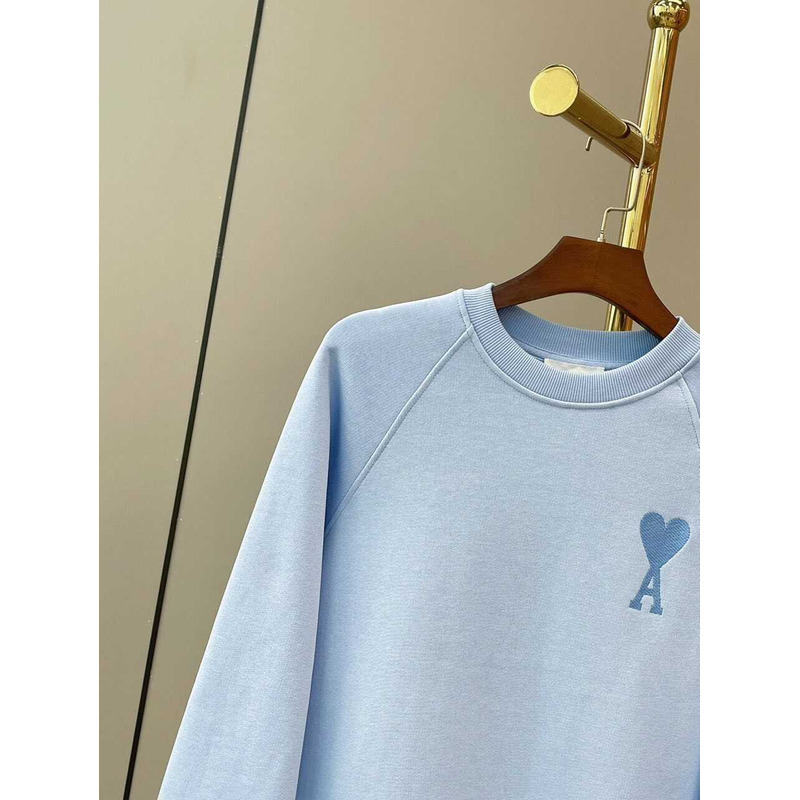 Amiri Sky Blue Ami Paris De Coeur Tonal Boxy Fit Crewneck