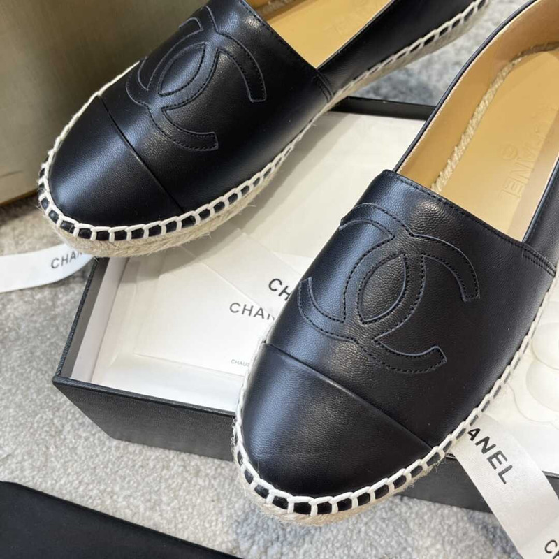 Ch*el black leather espadrilles