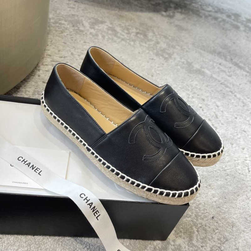 Ch*el black leather espadrilles