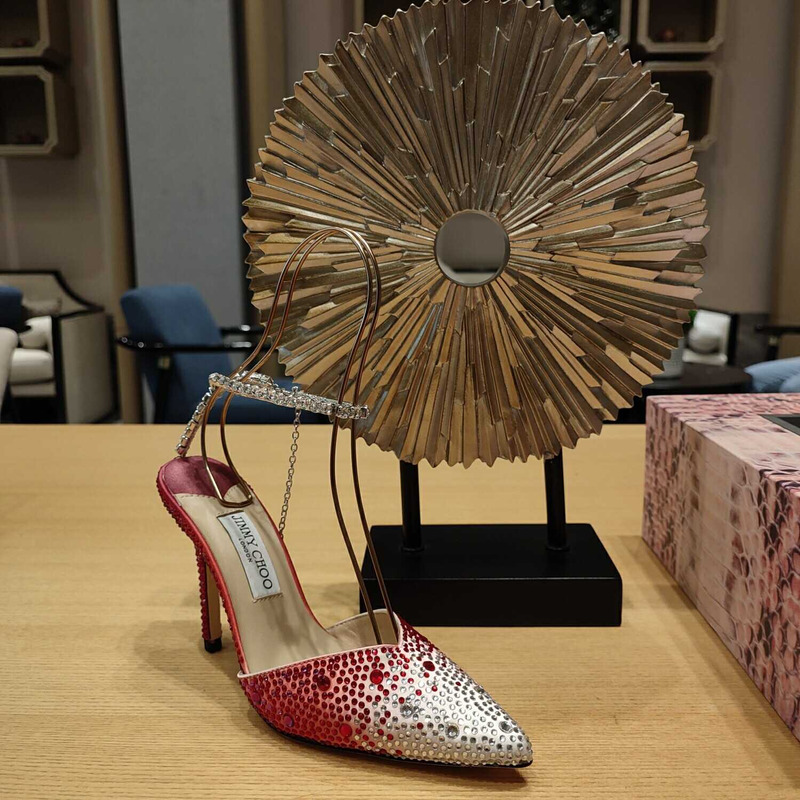 Jimmy Choo Saeda 100 Glitter Plexi & Leather Pump Red And White