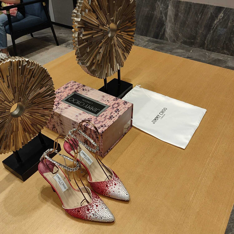 Jimmy Choo Saeda 100 Glitter Plexi & Leather Pump Red And White