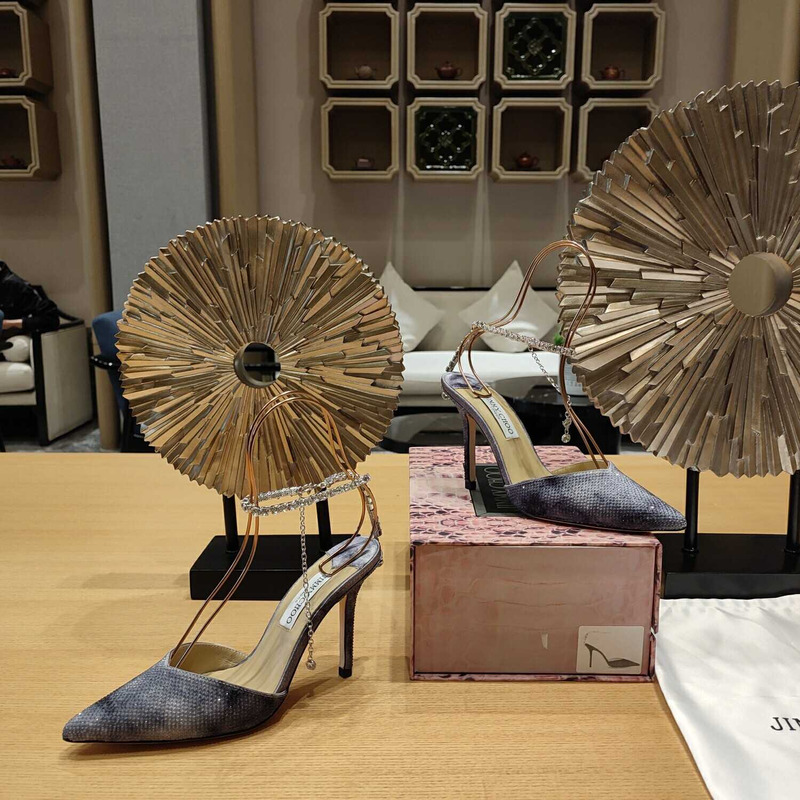 Jimmy Choo Saeda 100 Glitter Plexi & Leather Pump Grey