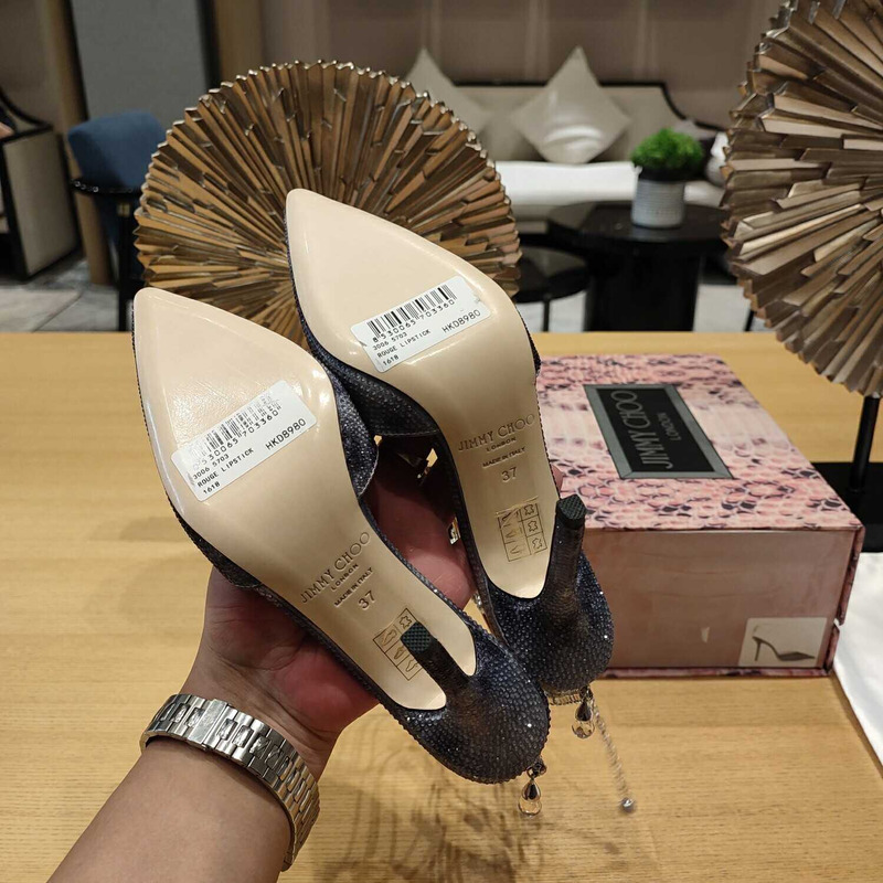 Jimmy Choo Saeda 100 Glitter Plexi & Leather Pump Grey