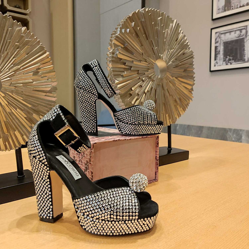 Jimmy Choo Socorie 120 Malibu Honeycomb Crystal Platform Sandals Black