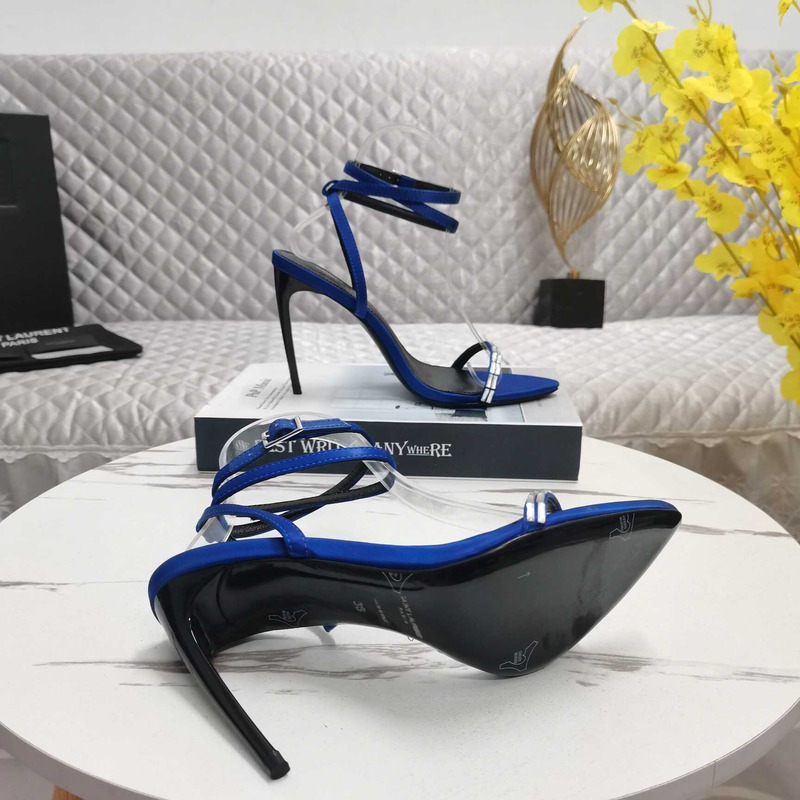 Saint Laurent New Nuit Silk Crystal Stiletto Sandals Blue
