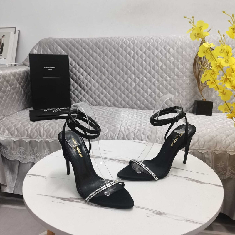 Saint Laurent New Nuit Silk Crystal Stiletto Sandals Black