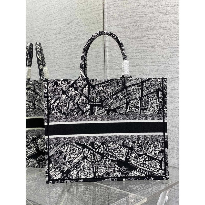 D*or book tote large plan de paris embroidery black