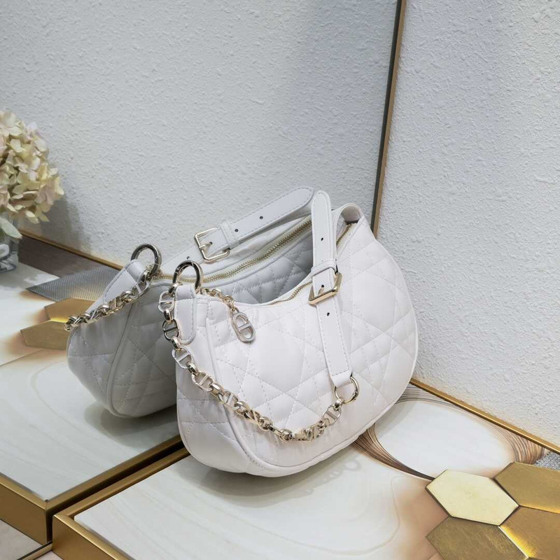D*or soft leather quilted hobo bag white