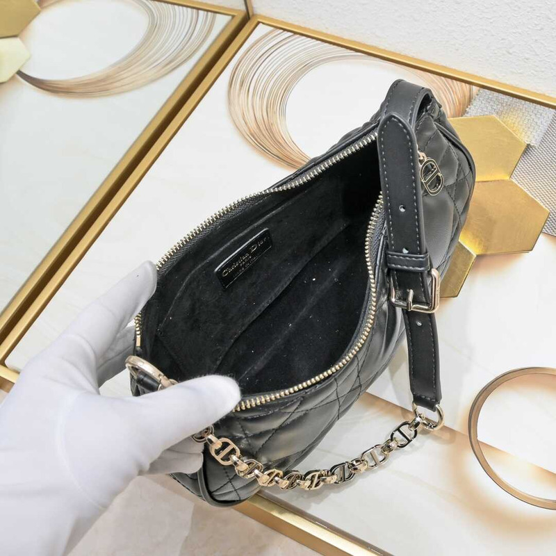 D*or soft leather quilted hobo bag black