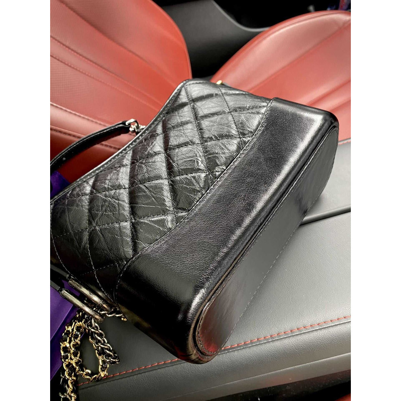 Ch*el gabrielle hobo bag crocodile embossed calfskin small black