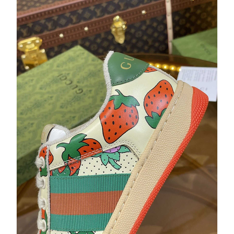 G*u*i  screener lace-up sneakers strawberry print
