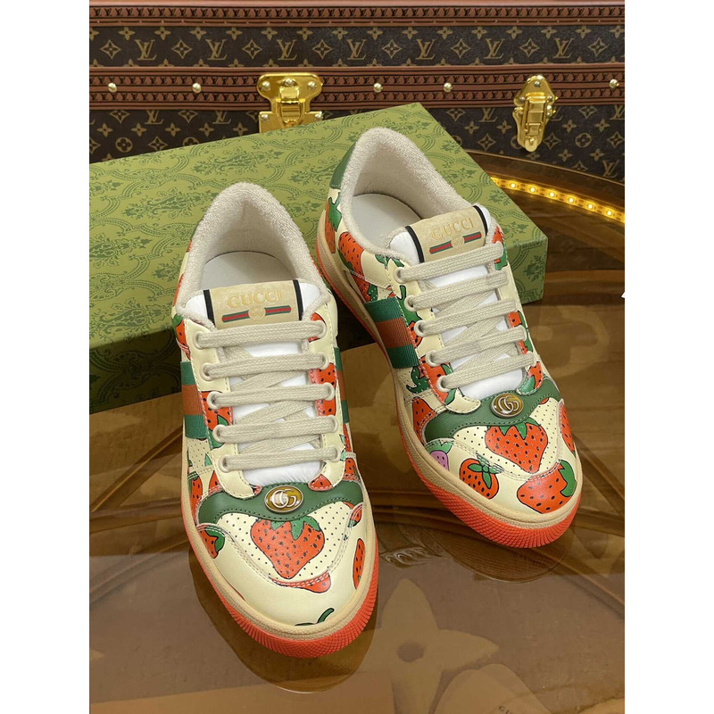 G*u*i  screener lace-up sneakers strawberry print