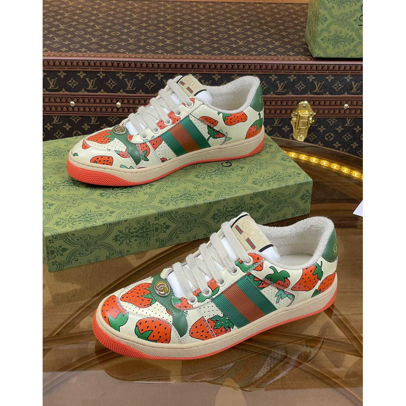G*u*i  screener lace-up sneakers strawberry print
