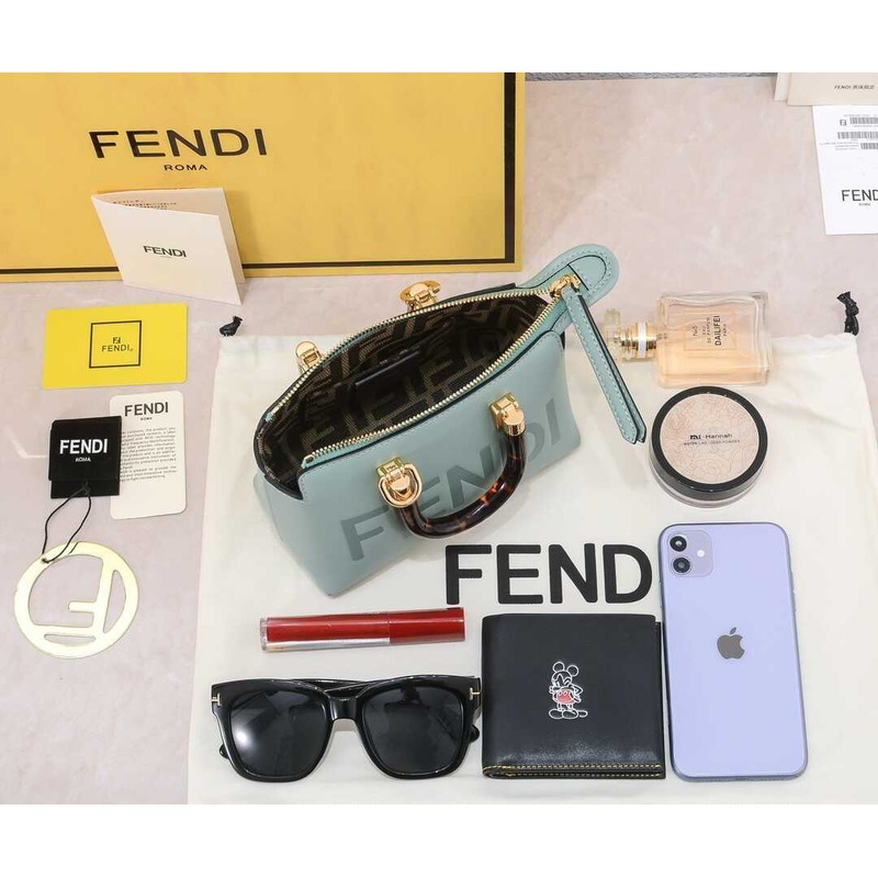 F**di by the way mini leather small boston bag green