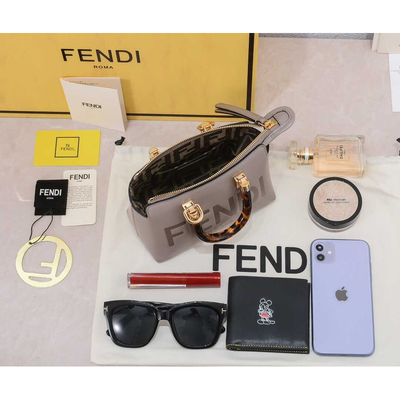 F**di by the way mini leather small boston bag grey brown