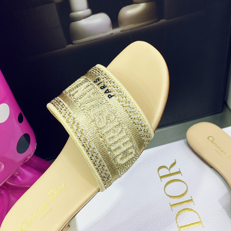 D*or dway slide gold-tone cotton embroidered slides