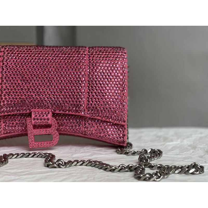 Ba*len*cia*ga hourglass chain wallet suede with crystals