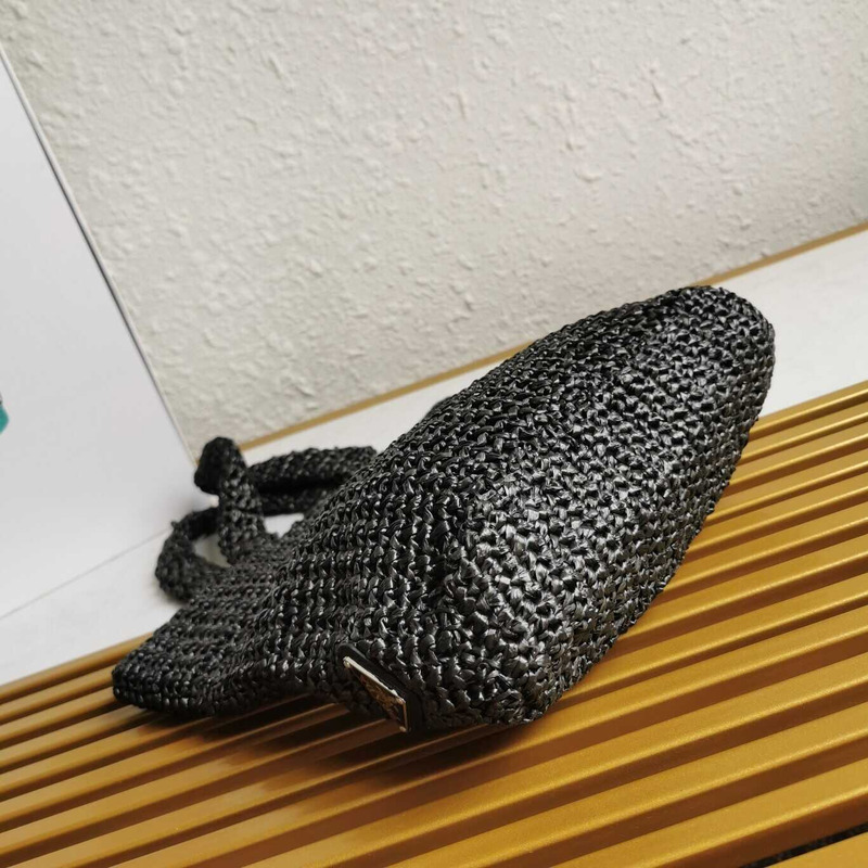 Pra*a large raffia tote bag black