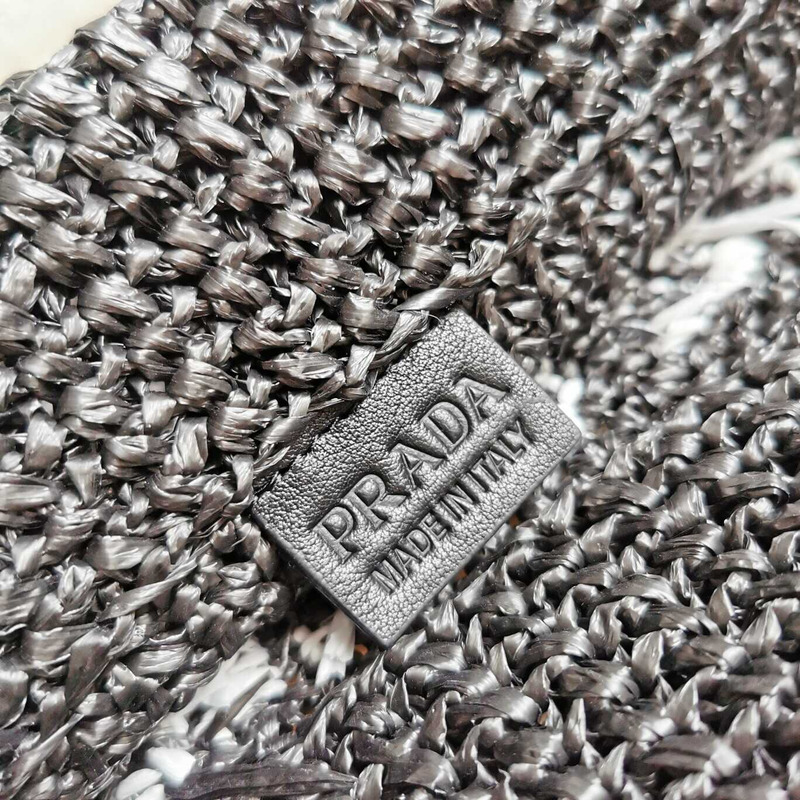 Pra*a large raffia tote bag black