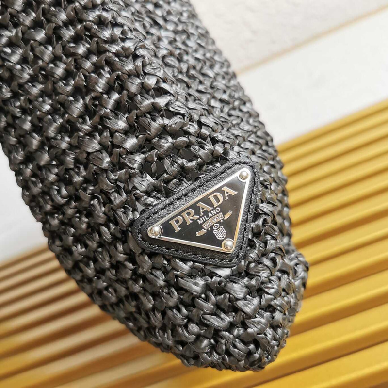 Pra*a large raffia tote bag black