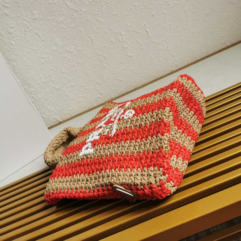 Pra*a large raffia tote bag tan/red