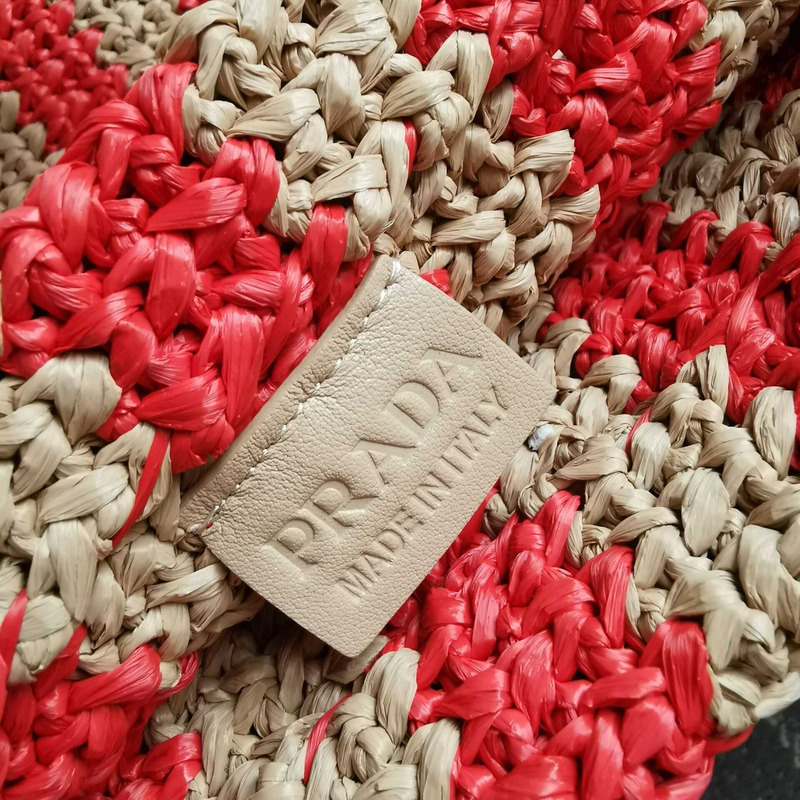 Pra*a large raffia tote bag tan/red