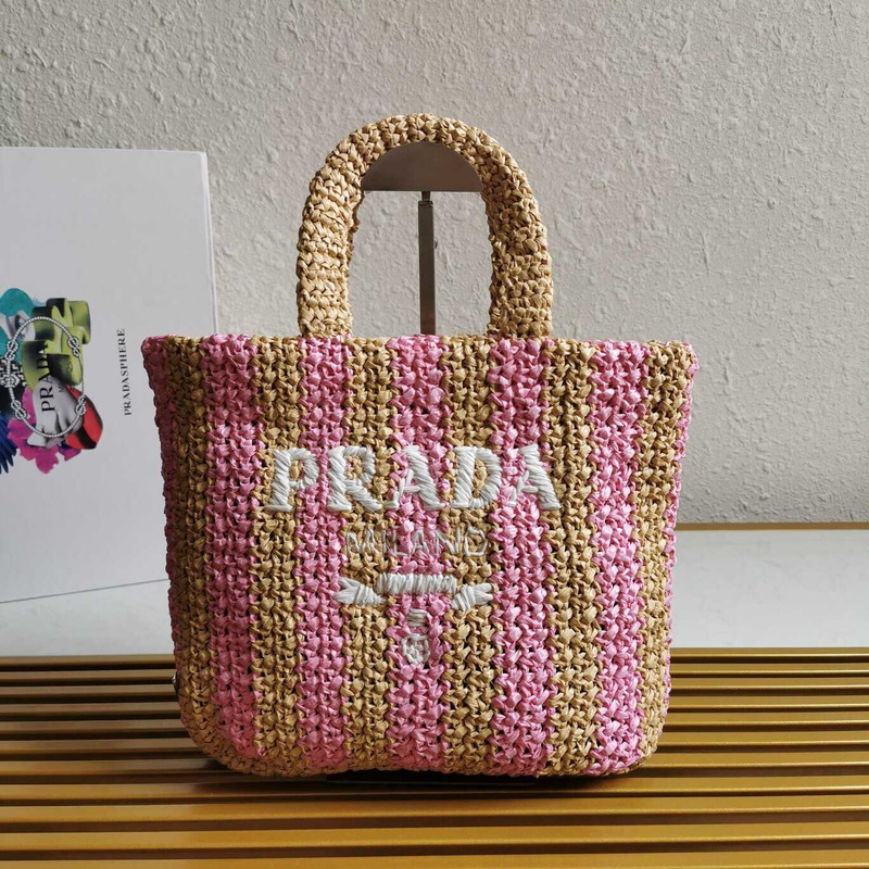 Pra*a Pra*a large raffia tote bag tan/pink