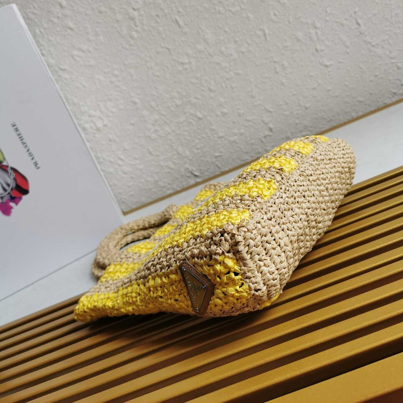 Pra*a large raffia tote bag tan/yellow