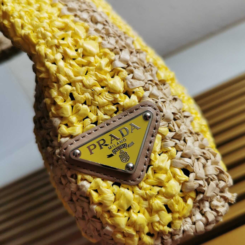 Pra*a large raffia tote bag tan/yellow