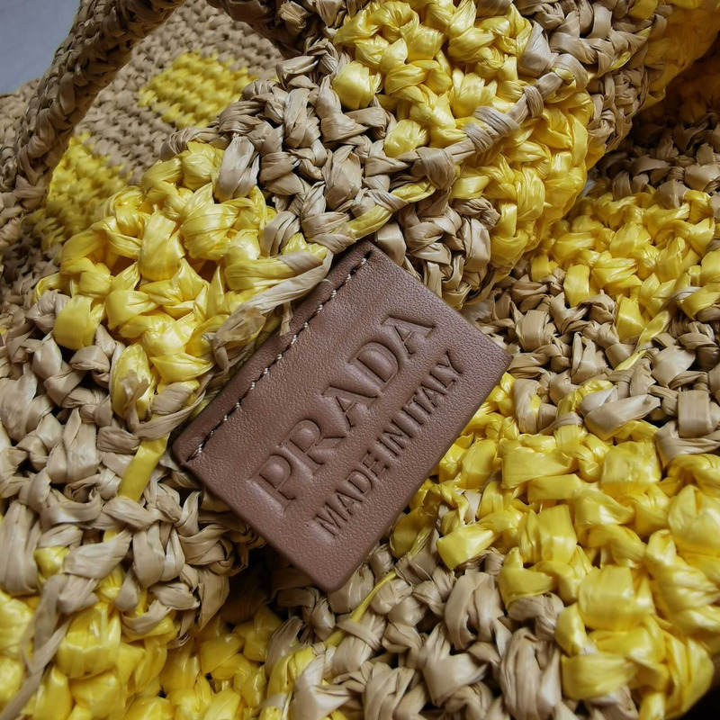 Pra*a large raffia tote bag tan/yellow