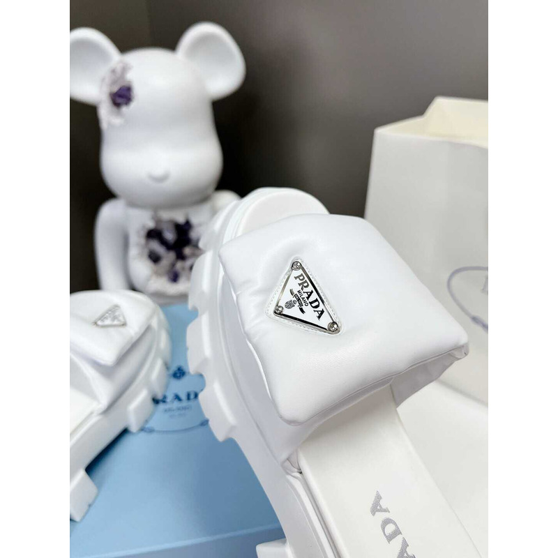 Pra*a soft padded logo plaque platform sandals white