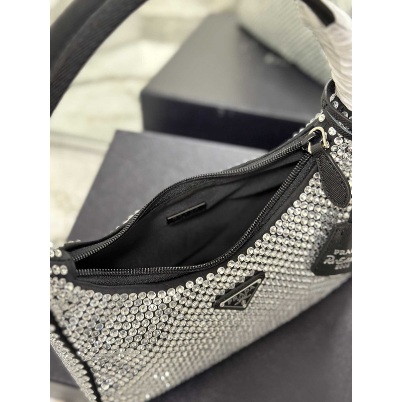 Pra*a bag black satin crystal mini bag