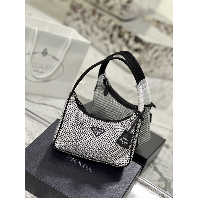 Pra*a bag black satin crystal mini bag