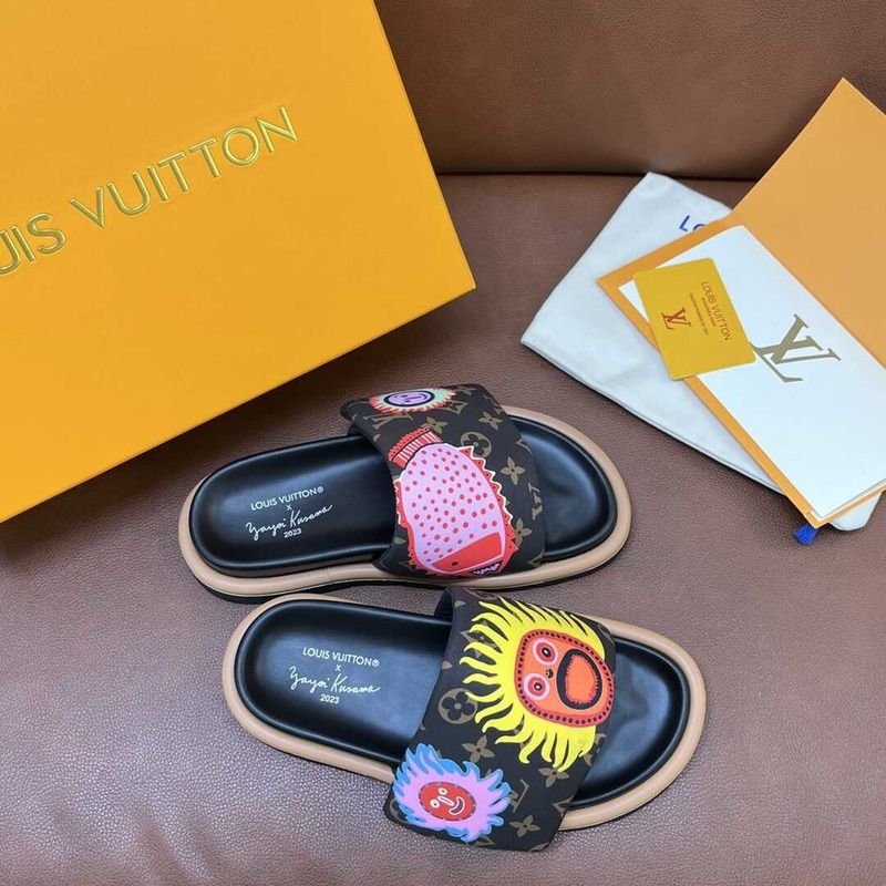 l**is V*t*n yayoi kusama sun series slippers black