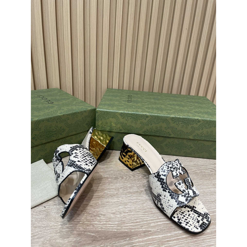 G*u*i horsebit python-print mule sandals