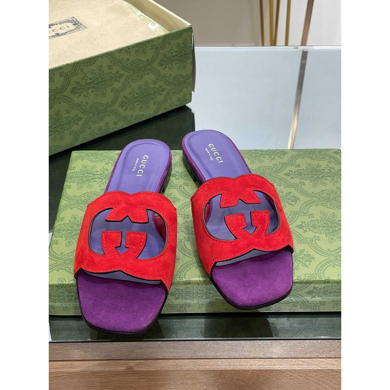 G*u*i interlocking g cut-out sandals red /purple