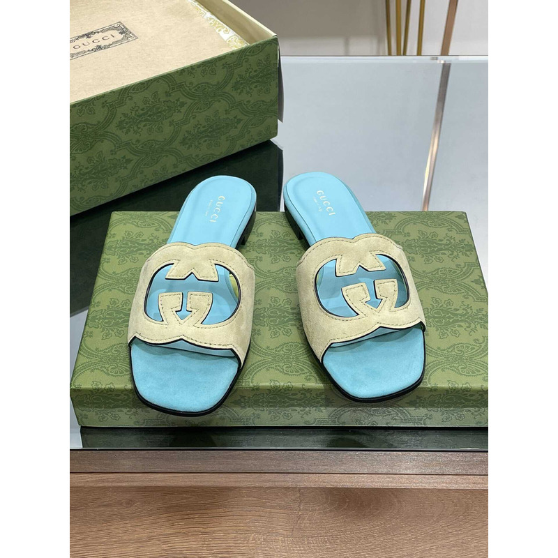 G*u*i interlocking g cut-out sandals blue/yellow
