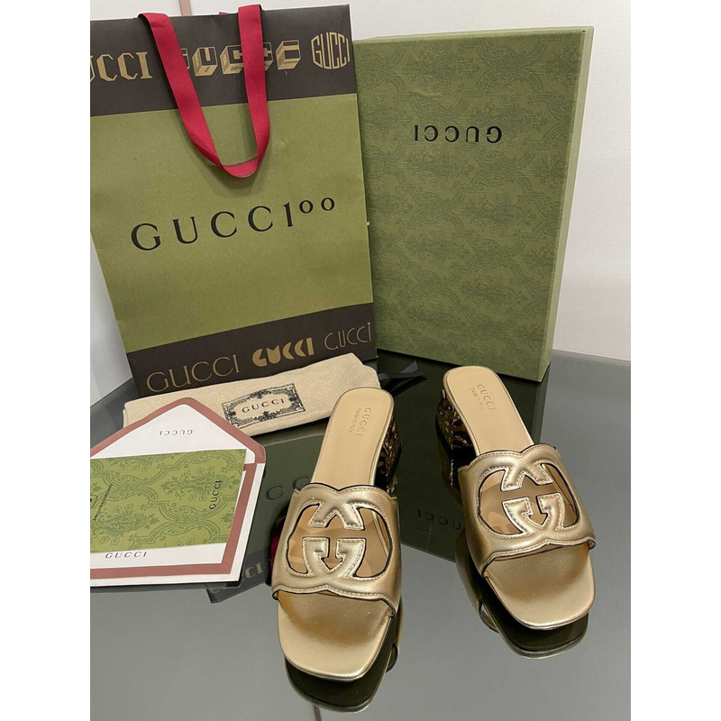 G*u*i interlocking g cut-out sandals gold