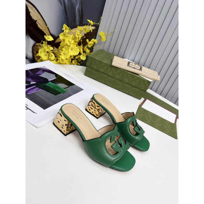 G*u*i interlocking g cut-out sandals green