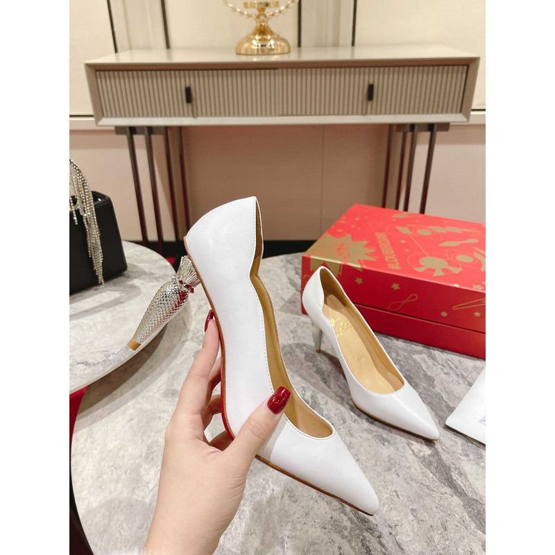 Ch**an louboutin hot chick patent leather pumps 100 white