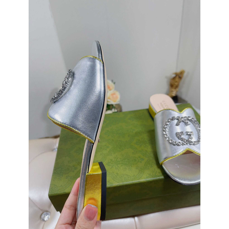 G*u*i bruce 35mm crystal logo sandals silver