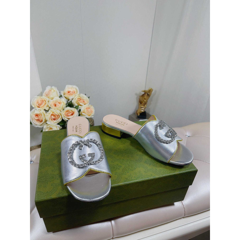 G*u*i bruce 35mm crystal logo sandals silver