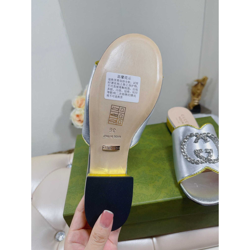 G*u*i bruce 35mm crystal logo sandals silver