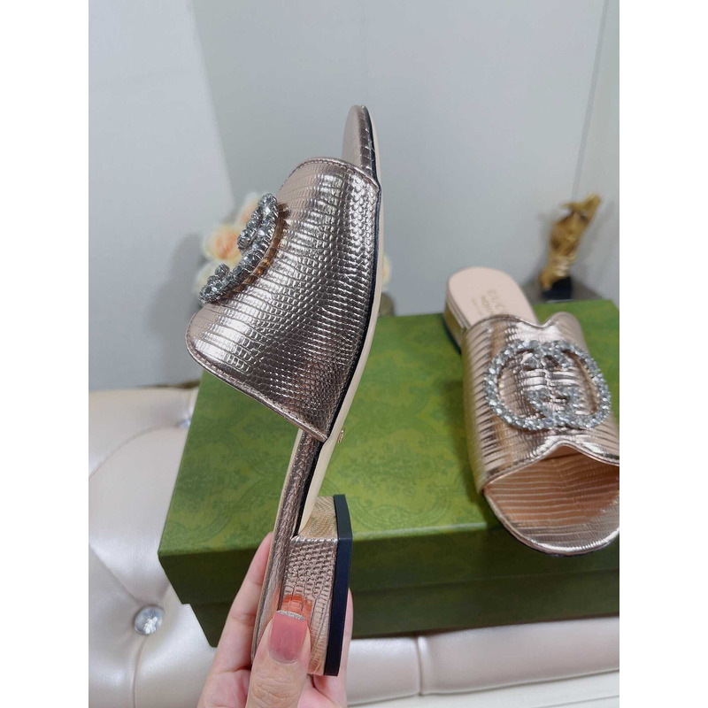 G*u*i bruce 35mm crystal logo sandals rose gold