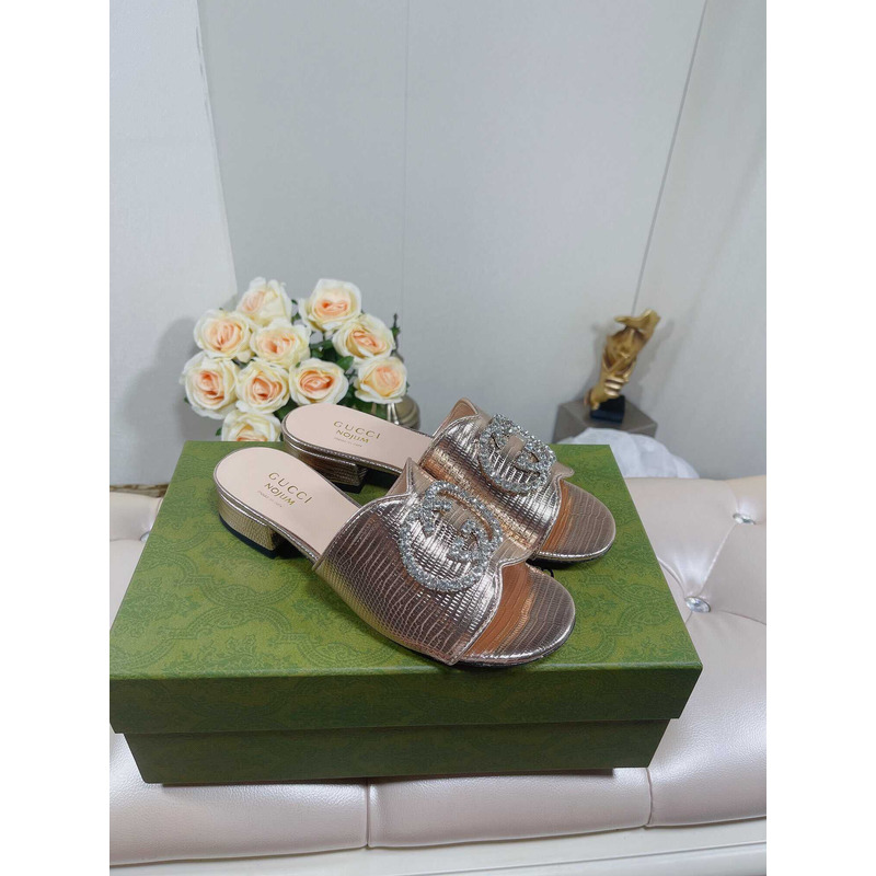 G*u*i bruce 35mm crystal logo sandals rose gold